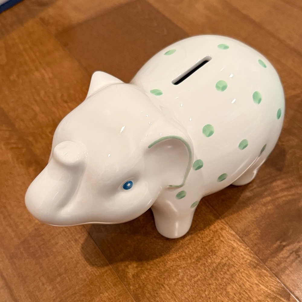 White Elephant Piggy Bank with Green Polka Dots - Tiffany and Co